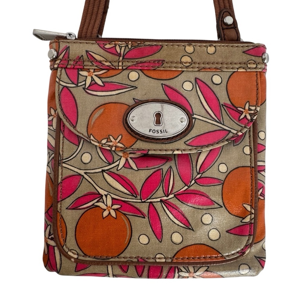 Y2K Fossil Keyper Crossbody Bag Tropical Print Flap Whimsical Retro Citrus 2000s